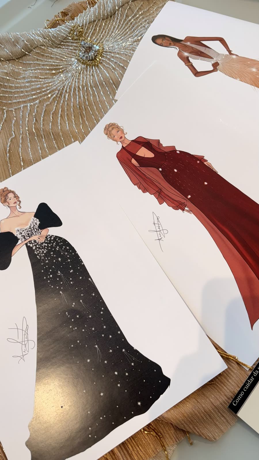 Croquis exclusivos de vestidos assinados por Ana Justino